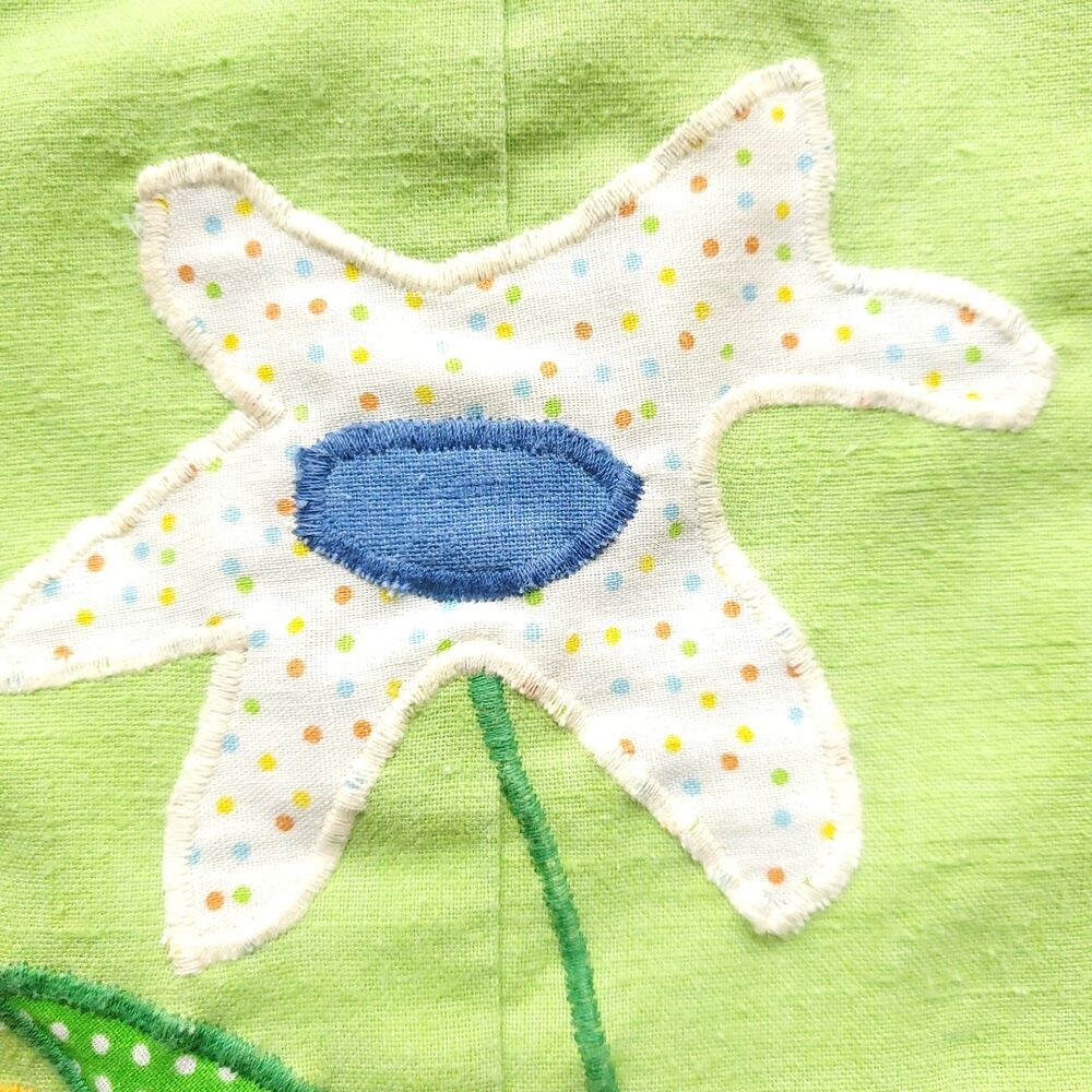 Vintage 70s Baby Romper 9m ? Green Shortall The Pond Frog Flower Applique - Picture 4 of 8